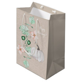 Sacola Para Presentes Média Água de Flor de Abóbora Branca Personalizada em Aq