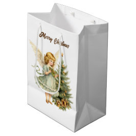 Sacola Para Presentes Média Água de Natal Festiva Angel adicionar texto Médio