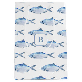 Sacola Para Presentes Média Água de Peixe Azul Aquarela Costeira