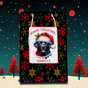 Sacola Para Presentes Média Água Doce Labrador Preto em Chapéu de Papai Noel