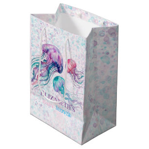 Sacola Para Presentes Média Água-viva em Azul-petróleo e Roxo Chá de Bebê Meni