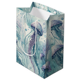 SACOLA PARA PRESENTES MÉDIA ÁGUA-VIVA ONDULADA VERDE E AZUL