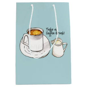 Sacola Para Presentes Média Aguarela da ruptura de café e ilustração da tin