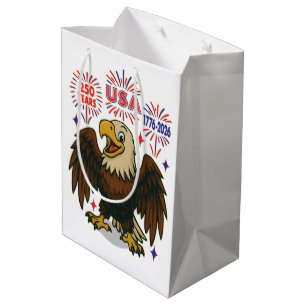 Sacola Para Presentes Média Águia Careca com Fogos de Artifício – EUA 250 Anos