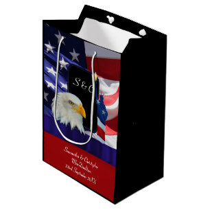 Sacola Para Presentes Média Águia e bandeira americanas patrióticas