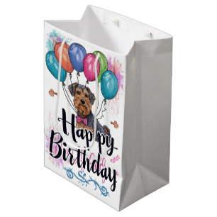 Sacola Para Presentes Média Airedale com Balões de Aniversário