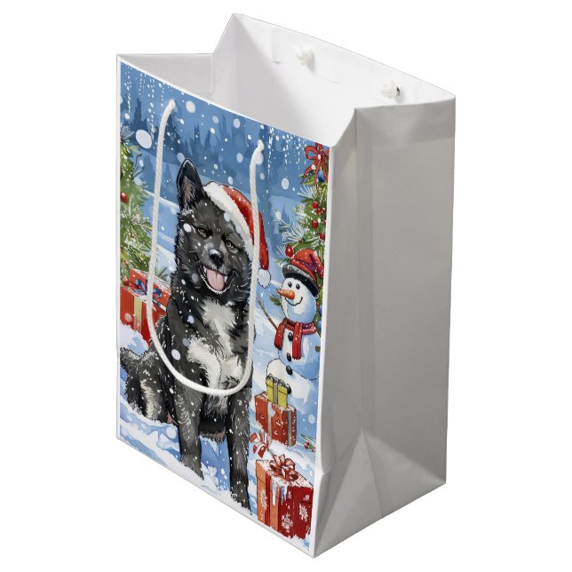 Sacola Para Presentes Média Akita Dog Winter Wonderland Natal Joy (Frente inclinada)