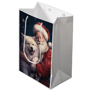 Sacola Para Presentes Média Akita no Natal Festivo do Papai Noel