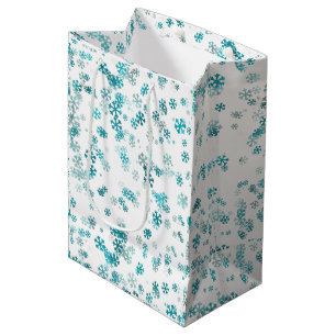 Sacola Para Presentes Média Alegria de Floco de Neve Festivo Moderno branco pr