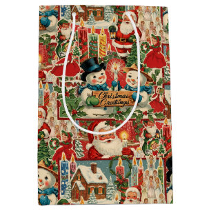 Sacola Para Presentes Média Alegria de Meados do Século: Uma Colagem de Natal