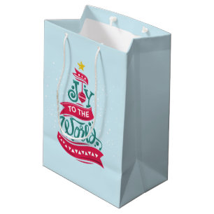 Sacola Para Presentes Média Alegria para o Mundo Tipografia de Citação de Nata