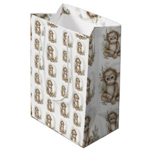 Sacola Para Presentes Média Alfabeto de animais bebês em aquarela fofa Orangot