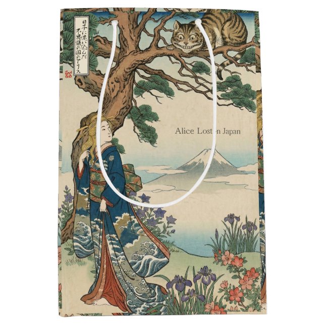 Sacola Para Presentes Média Alice Lost in Japan | Ukiyo-e Mad Tea Party (Frente)