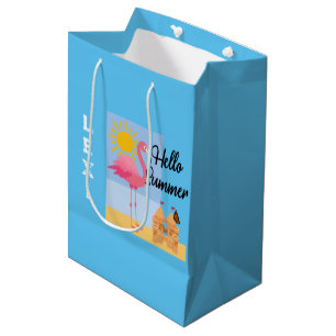 Sacola Para Presentes Média Alô, Design de Flamingo Cor-de-Rosa-Rosa-de-Verão