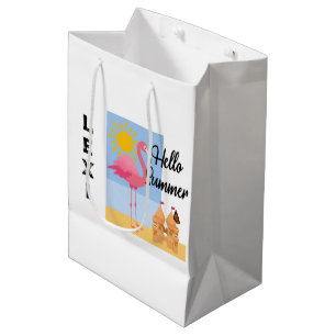 Sacola Para Presentes Média Alô, Design de Flamingo Cor-de-Rosa-Rosa-de-Verão