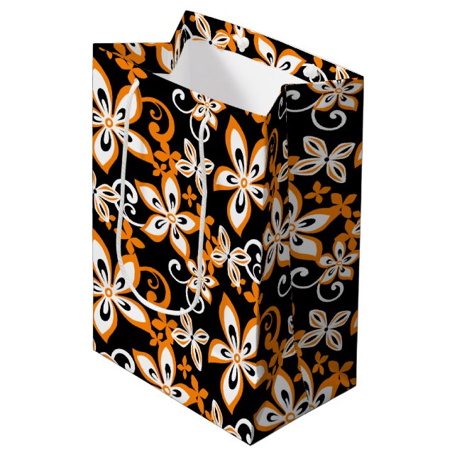 SACOLA PARA PRESENTES MÉDIA ALOHA HAWAII (PRETO/LARANJA) (Frente inclinada)
