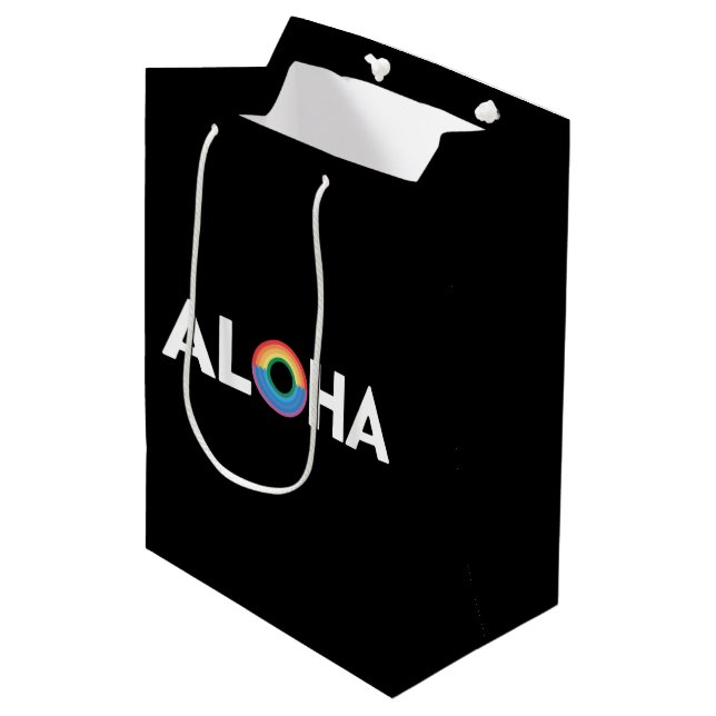 Sacola Para Presentes Média Aloha Rainbow Island Hawaii Pride LGBTQ (Frente inclinada)