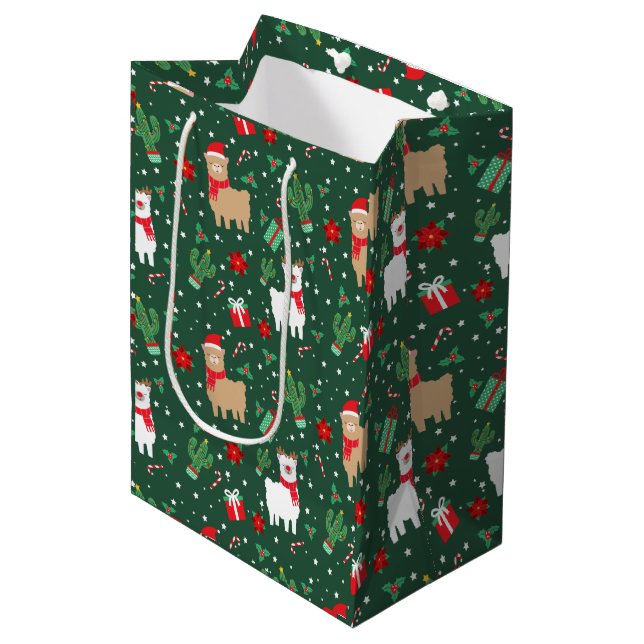 Sacola Para Presentes Média Alpaca de Natal bonito (Frente inclinada)