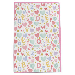Sacola Para Presentes Média Alphabet Adventures: Watercolor Hearts and Playful