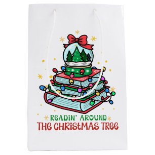 Sacola Para Presentes Média Amante de Livros de Natal Festivo