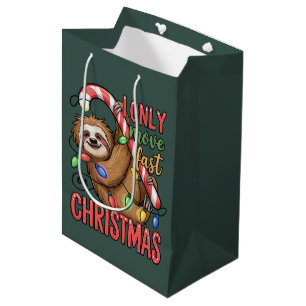 Sacola Para Presentes Média Amante de Preguiça Engraçado Natal Animal Fofo Nat