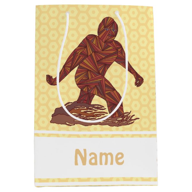 Sacola Para Presentes Média Amarelo de passeio e Brown de Z Bigfoot Sasquatch (Frente)