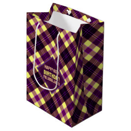 Sacola Para Presentes Média Amarelo Roxo Marrom Moderno Xadrez Escocês Persona