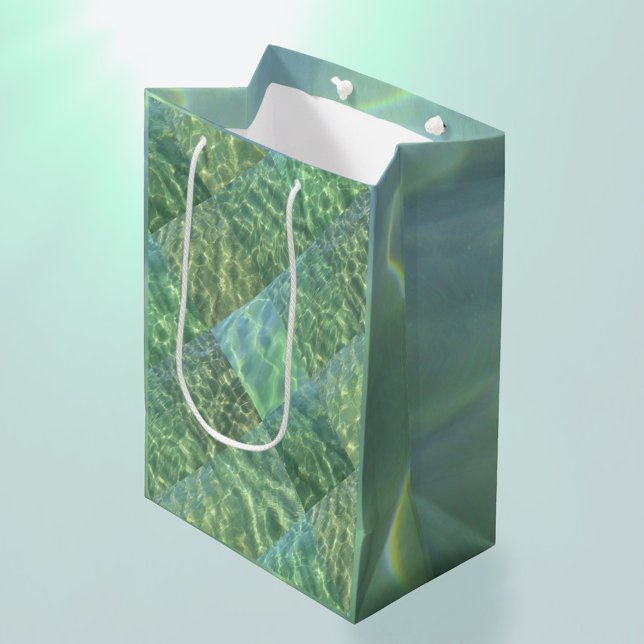 Sacola Para Presentes Média Amarine Seafoam Aqua Water Patwork (Criador carregado)