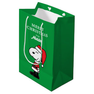 Sacola Para Presentes Média Amendoins   Snoopy Papai Noel