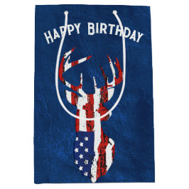 Sacola Para Presentes Média American Flag Deer on Leather