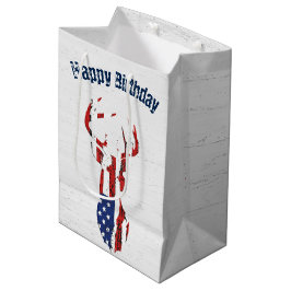 Sacola Para Presentes Média American Flag Deer on Wood