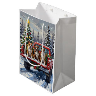 Sacola Para Presentes Média American Staffordshire Terrier Natal Caminhão Verm