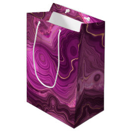 Sacola Para Presentes Média Ametista Roxo E Agato De Abstrato Dourado
