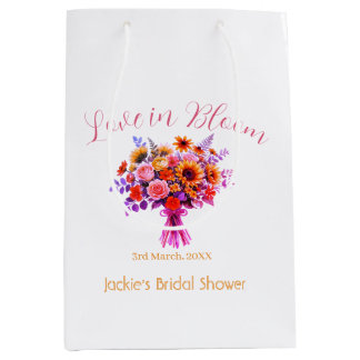 Sacola Para Presentes Média amor boho rosa em flor nome chá de noiva retrô