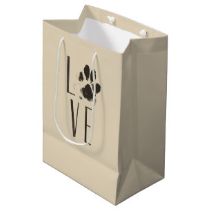 Sacola Para Presentes Média Amor com Pet Paw Imprime Brown Grunge Tipografia