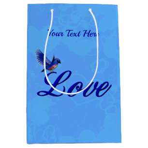 Sacola Para Presentes Média Amor de Pássaro Azul Personalizado