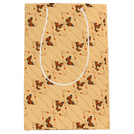 Sacola Para Presentes Média Amor e borboletas na diagonal laranja