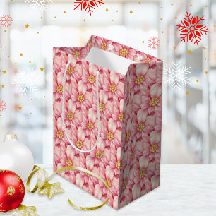 Sacola Para Presentes Média Amor Joy Pink Poinsettia Natal