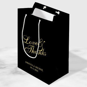 Sacola Para Presentes Média 'Amor & Obrigados Preto & Dourado Vestido Elegante