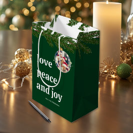 Sacola Para Presentes Média Amor Paz Alegria Natal Família Foto Floresta Verde