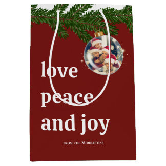 Sacola Para Presentes Média Amor Paz Alegria Natal Família Foto Vermelho Borgo