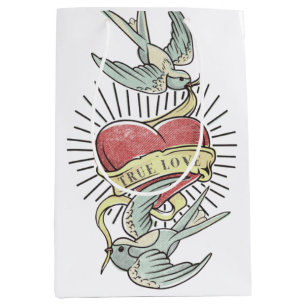 Sacola Para Presentes Média Amor verdadeiro Aves de tatuagem com coração