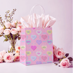 Sacola Para Presentes Média Amor Verdadeiro Rosa com Corações de Doce e verdad
