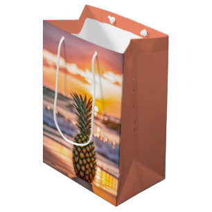 Sacola Para Presentes Média Ananás De Aniversário Na Praia Sunset