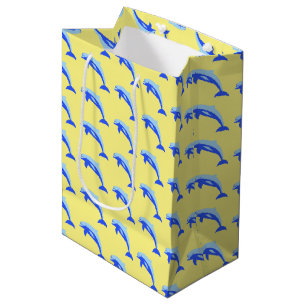 Sacola Para Presentes Média Animação do Oceano Golfinho Azul Cheery Pulando