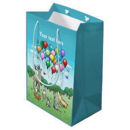 Sacola Para Presentes Média Animais com Balões de Aniversário