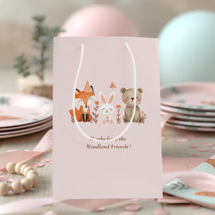Sacola Para Presentes Média Animais da Floresta Rosa de Aniversário