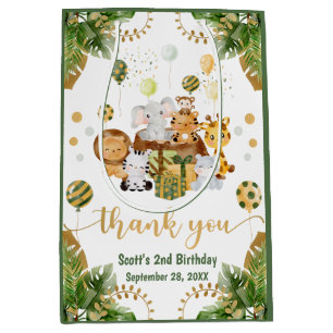Sacola Para Presentes Média Animais de Safari da Selva em Aquarela Aniversário
