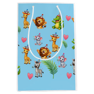 Sacola Para Presentes Média Animais de Safari Fofos Papel de Presente de Anive
