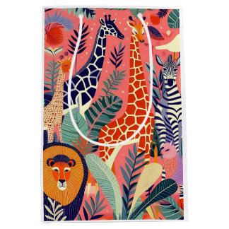 Sacola Para Presentes Média Animais e aves exóticos contemporâneos 1 rosa
